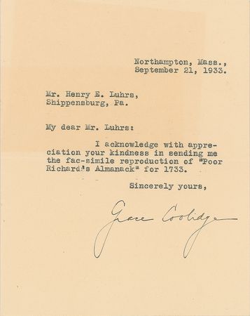 Lot #137 Calvin and Grace Coolidge White House Card and Typed Letter Signed - Image 1