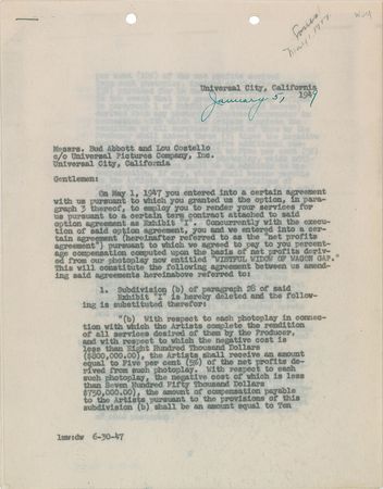 Lot #786 Abbott and Costello Signed Document - Image 2