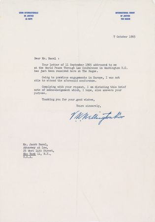 Lot #338 V. K. Wellington Koo Signature and Typed Letter Signed - Image 1