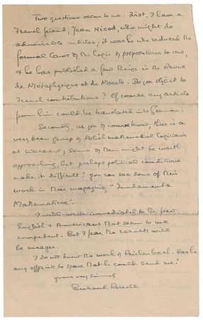 Lot #233 Bertrand Russell: Recommending a ?group of Polish mathematical logicians at Warsaw? - Image 2
