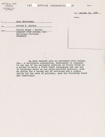 Lot #8209 Scarface: Oliver Stone Signed Document - Image 1
