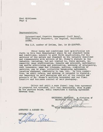Lot #8209 Scarface: Oliver Stone Signed Document - Image 3