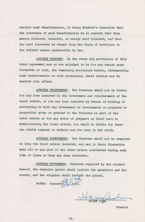 Lot #8131 Harry Cohn Signed Document - Image 1