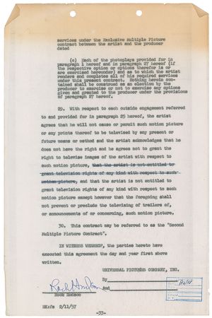Lot #8120 Rock Hudson Signed Document - Image 1