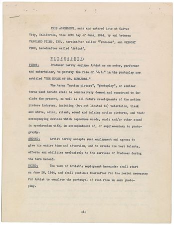 Lot #8123 Gregory Peck Signed Document - Image 1