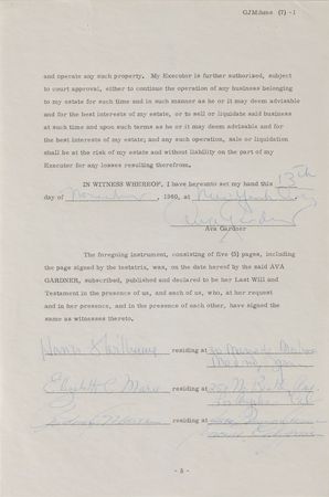 Lot #8117 Ava Gardner?s Last Will and Testament Signed Document - Image 2