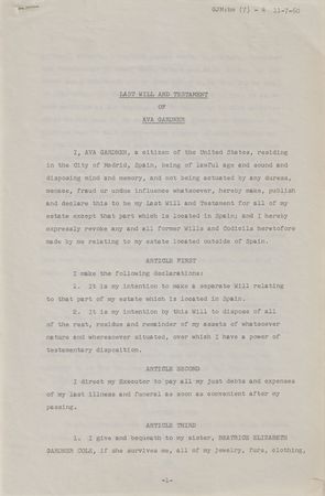 Lot #8117 Ava Gardner?s Last Will and Testament Signed Document - Image 3