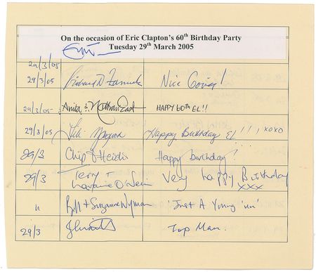 Lot #8316 Eric Clapton Signed 60th Birthday Party Ledger - Image 1