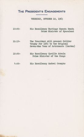 Lot #8030 Kennedy White House Set of Three Schedule Pages - Image 1