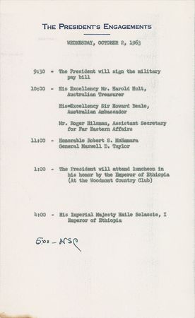 Lot #8030 Kennedy White House Set of Three Schedule Pages - Image 2