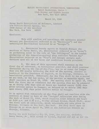 Lot #8113 Sammy Davis, Jr. Signed Document - Image 1
