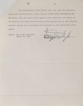 Lot #8113 Sammy Davis, Jr. Signed Document - Image 2