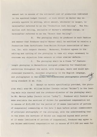 Lot #8119 William Holden Signed Document - Image 1