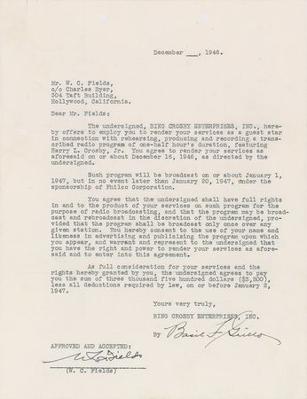 Lot #8115 W. C. Fields Signed Document - Image 1