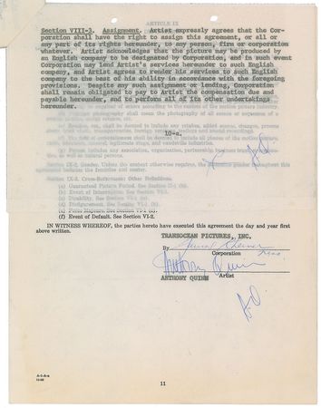 Lot #8124 Anthony Quinn Signed Document - Image 3