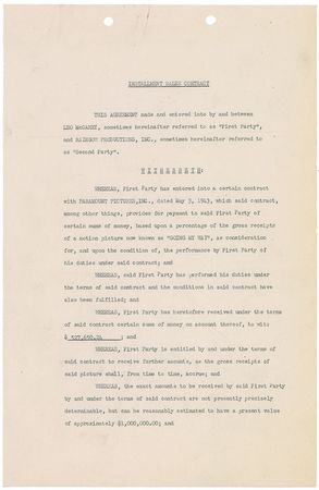 Lot #8135 Leo McCarey Signed Document - Image 1