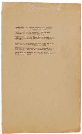 Lot #8122 On the Beach Collection of Signed Documents: Peck, Gardner, Perkins, and Astaire - Image 6