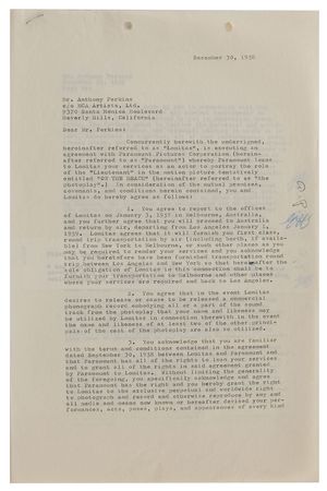 Lot #8122 On the Beach Collection of Signed Documents: Peck, Gardner, Perkins, and Astaire - Image 8