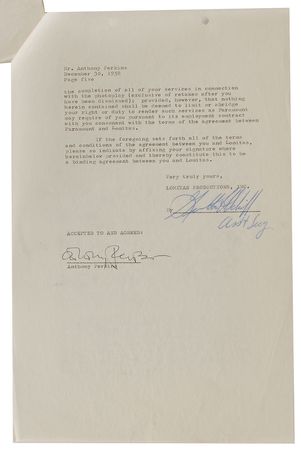 Lot #8122 On the Beach Collection of Signed Documents: Peck, Gardner, Perkins, and Astaire - Image 9
