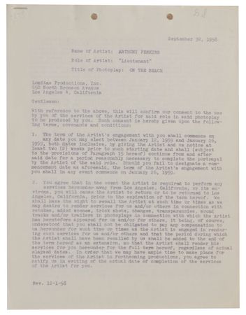 Lot #8122 On the Beach Collection of Signed Documents: Peck, Gardner, Perkins, and Astaire - Image 12