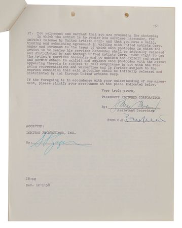 Lot #8122 On the Beach Collection of Signed Documents: Peck, Gardner, Perkins, and Astaire - Image 13