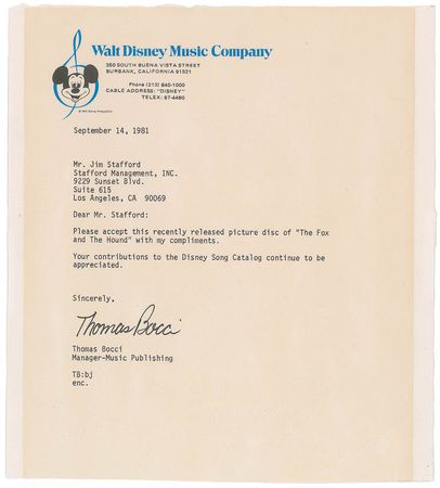 Lot #8478 Jim Stafford: The Fox and the Hound Sales Award - Image 2