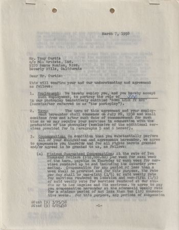 Lot #8112 Tony Curtis Signed Document - Image 2