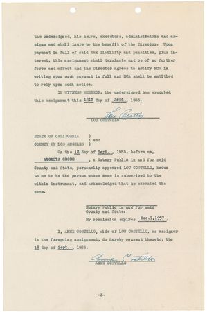 Lot #8111 Lou Costello Signed Document - Image 1