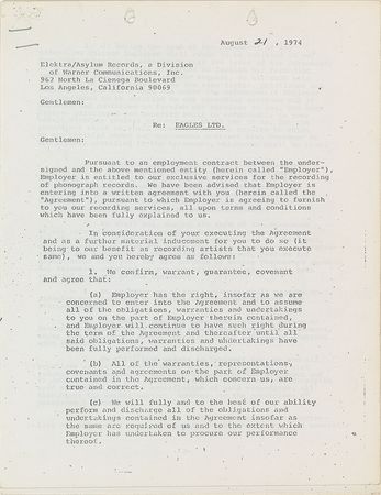 Lot #8366 The Eagles Signed Document - Image 1