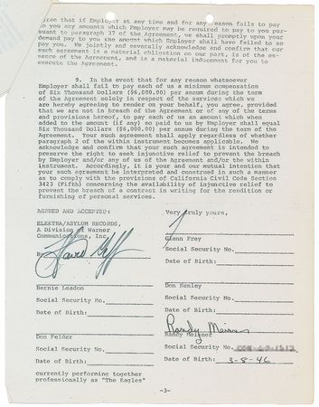 Lot #8366 The Eagles Signed Document - Image 3