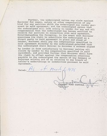 Lot #8132 Francis Ford Coppola Signed Document - Image 1