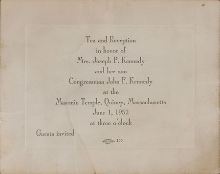 Lot #8007  Kennedy 1952 Congressman Campaign Tea Invitation - Image 2