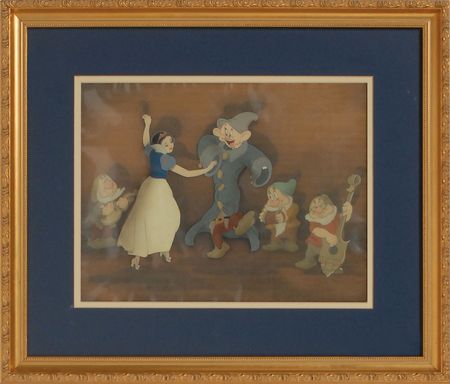 Lot #8472 Snow White and the Seven Dwarfs Courvoisier Animation Cel Set-Up - Image 1