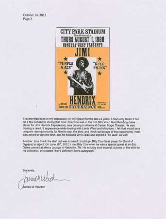 Lot #953 Jimi Hendrix Experience: Unique shirt signed by Jimi backstage at his only New Orleans stop - Image 5