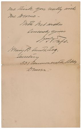 Lot #44 William H. Taft Handwritten Letter Signed - Image 2