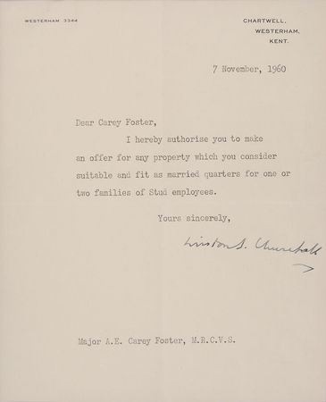 Lot #182 Winston Churchill: Desirable letter to a thoroughbred breeder - Image 2