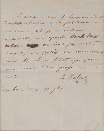 Lot #809 Honore de Balzac: Rare Balzac letter from the collection of William Randolph Hearst - Image 1
