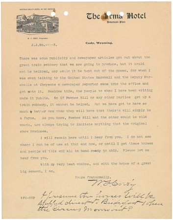Lot #204 William F. ‘Buffalo Bill’ Cody: Cody hires “six or seven Union Pacific bandit hunters, one or two ex-sheriffs, who actually participated in the great train robbery” - Image 2