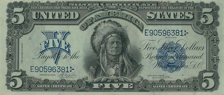 Lot #202 $5 Silver Certificate: Premium example of the 1899 ?Indian Chief? - Image 1