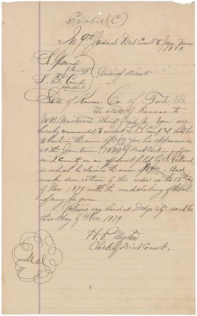 Lot #212 Bat Masterson: ?W. B. Masterson as Sheriff? accused of permitting a jail escape - Image 5