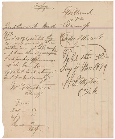Lot #212 Bat Masterson: ?W. B. Masterson as Sheriff? accused of permitting a jail escape - Image 6