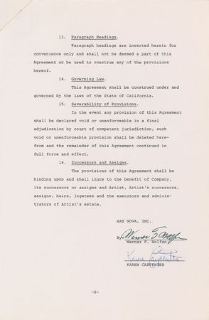 Lot #978 The Carpenters Signed Documents - Image 2