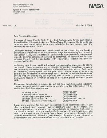 Lot #421 Christa McAuliffe: “The Teacher-In-Space Project will be conducted with educational experiments and live telecasts by Christa” - Image 1