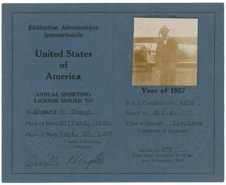 Lot #384 Orville Wright: Wright-authorized sporting license to a former military aviator - Image 1