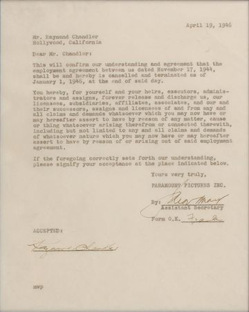Lot #812 Raymond Chandler Signed Document - Image 2