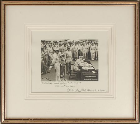 Lot #335 Chester Nimitz: Twice-signed iconic portrait of the Japanese surrender - Image 1