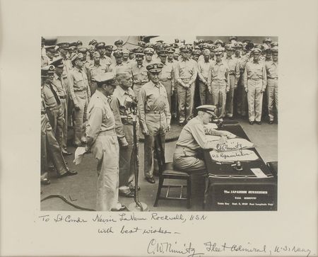 Lot #335 Chester Nimitz: Twice-signed iconic portrait of the Japanese surrender - Image 2