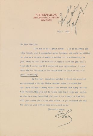Lot #1147 Flo Ziegfeld Typed Letter Signed - Image 1