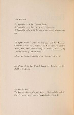 Lot #811 Truman Capote: First printing of Breakfast at Tiffany?s - Image 2