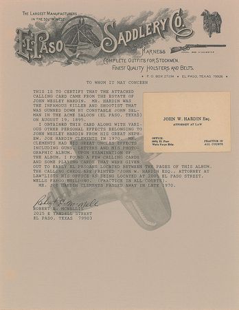 Lot #278 John Wesley Hardin Business Card - Image 2